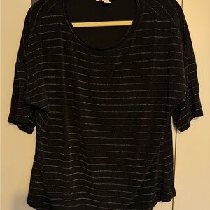 Coldwater Creek Black Short Sleeve Top with Silver Stripes